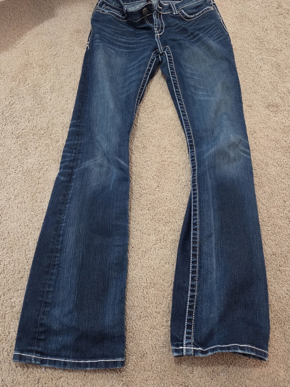 BKE Women's Dark Blue Flare Jeans - Distressed Wash